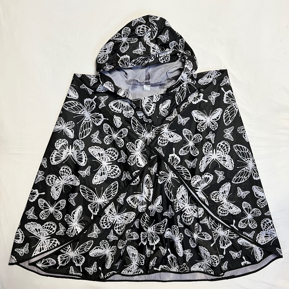 Rain Poncho Hoodie with Butterflies